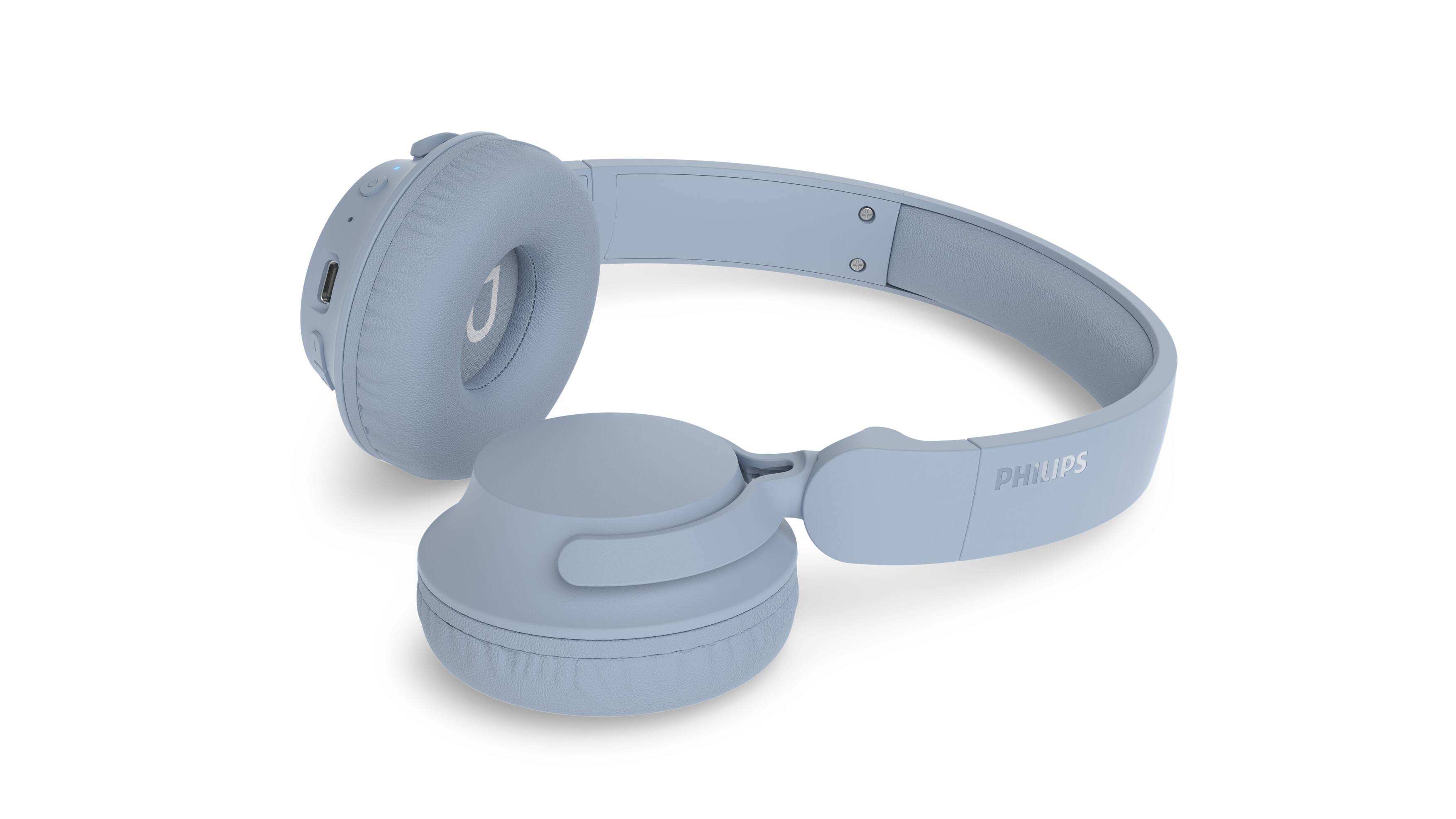 Back. Philips - TAH4000 Wireless On-Ear Bluetooth Headphones, 70H Playtime, Dynamic Bass - Blue.