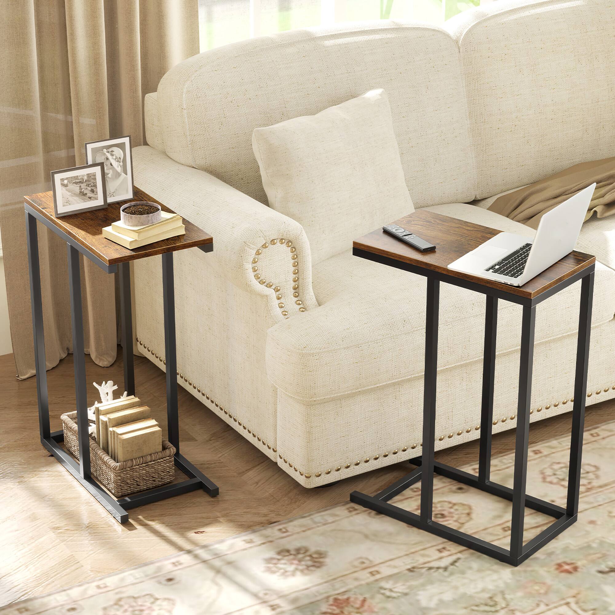 Alt View 1. Gymax - Gymax C-shaped End Table Modern Sofa Side Table w/ Adjustable Foot Pads Rustic Brown & Black - Rustic Brown, Black.