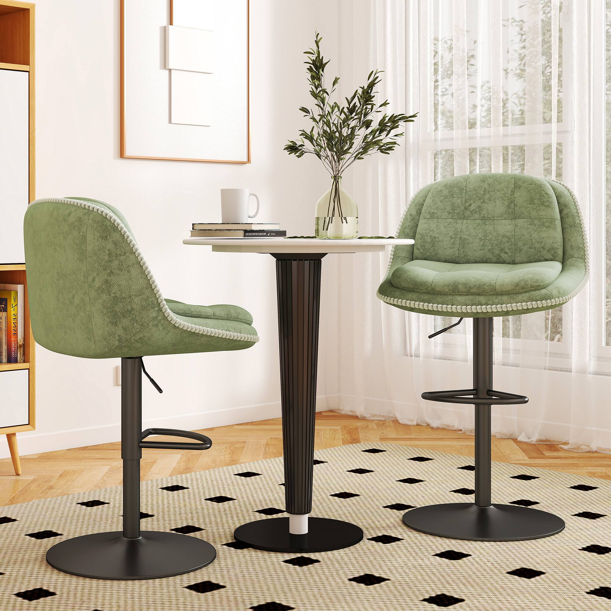 Alt View 10. KERDOM - Swivel Bar Chairs Set of 2, Height Adjustable Counter Stools with Footrest, Linen Upholstered Barstools Counter Height - Sage Green.