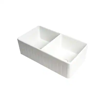 Front. Alfi - ALFI brand White Smooth Apron 33 x 18 Double Bowl Fireclay Farm Sink - White.