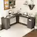 Alt View 1. Costway - Costway L-Shaped Corner Computer Desk Writing Table Study Workstation w/ Drawers - Dark Coffee.
