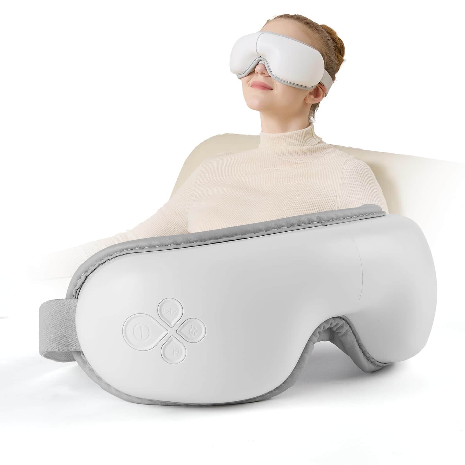 Live At Space - 5-Mode Heated Eye Massager, Light-Block Foldable, Quiet <25dB, 104°F Heat, Travel Case - 642146671371