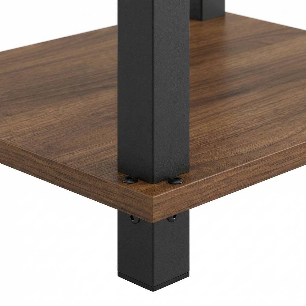Alt View 2. FurniFact - Wooden nightstand in amber pine finish with sleek black accents - Amber Pine/Black.
