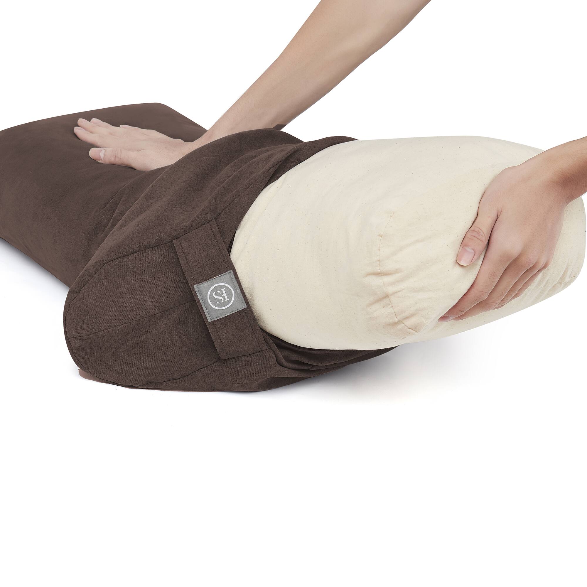 Left. Sweet Home Collection - Yoga Bolster Pillow Meditation Pillow w/Washable Cover & Carry Handle - Chocolate.