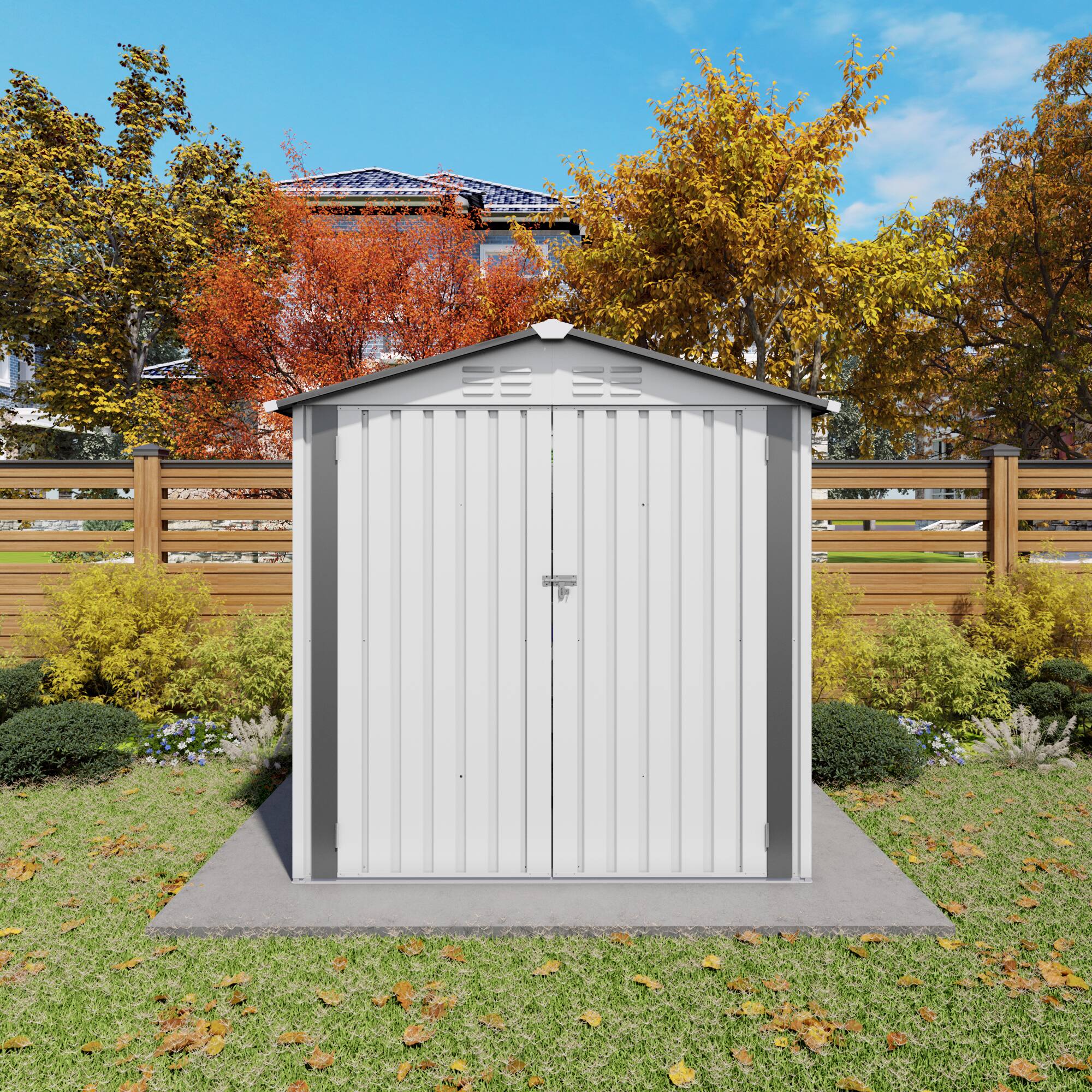 Left. Mondawe - 6X4FT Metal Storage Shed with Peaked Roof Waterproof,Clear Window and Lockable Door - White+gray.