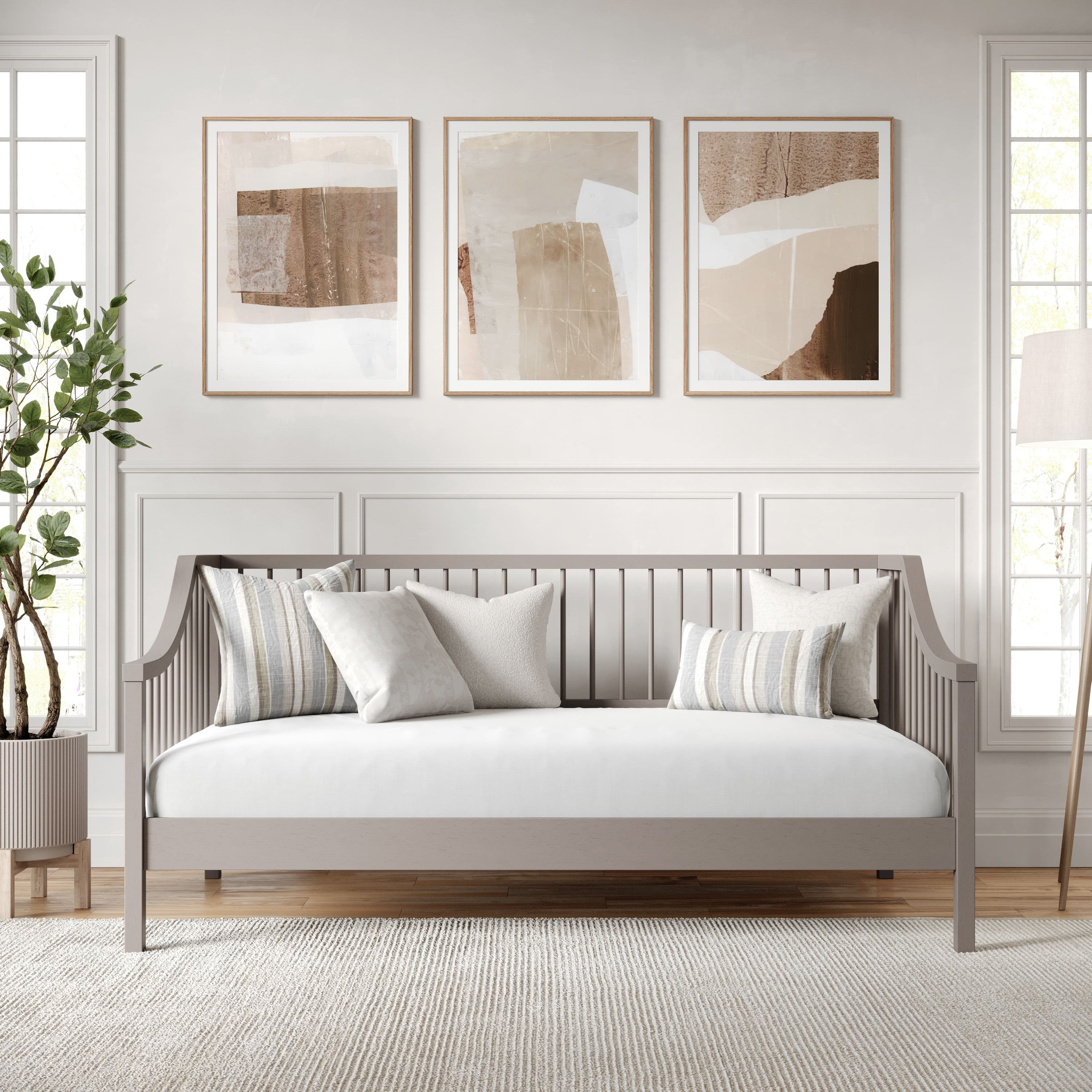 Front. Martha Stewart - Neely Wooden Twin Size Platform Daybed with Spindles and Wood Slat Foundation - Gray.