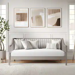 Martha Stewart - Neely Wooden Twin Size Platform Daybed with Spindles and Wood Slat Foundation - Gray