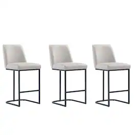 Manhattan Comfort - Serena Modern Metal Upholstered Counter Stool - Set of 3 - Light Gray