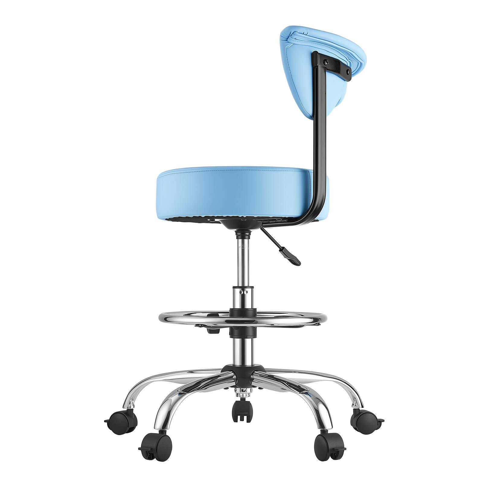 Alt View 5. VEVOR - Rolling Stool with Back Support, 500 lbs Weight Capacity, Height Adjustable, Thick Cushion Ergonomic PU Leather Seat - Blue.