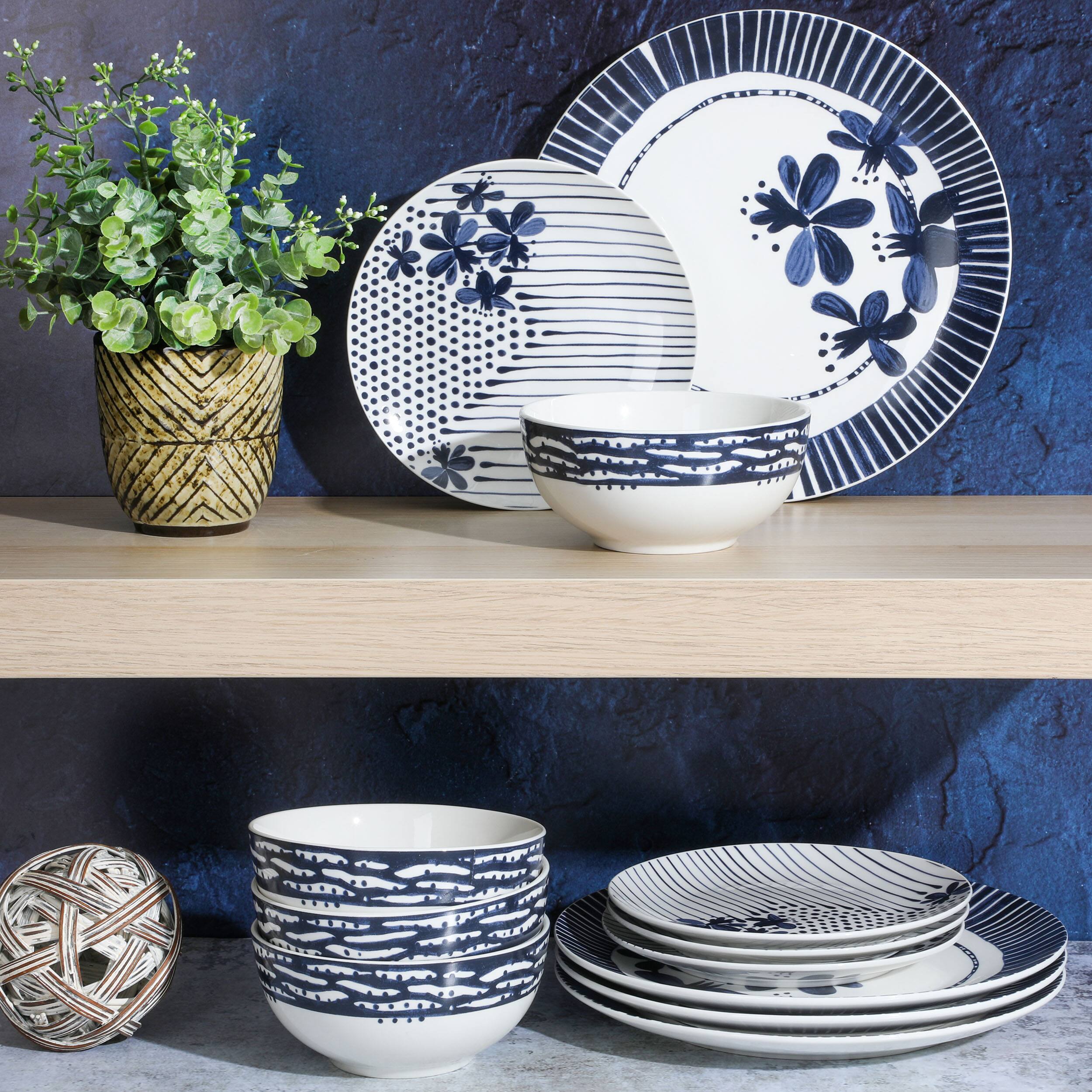 Alt View 2. Gibson - Gibson Home Eliza 12 Piece Ceramic Dinnerware Set - Dark Blue.