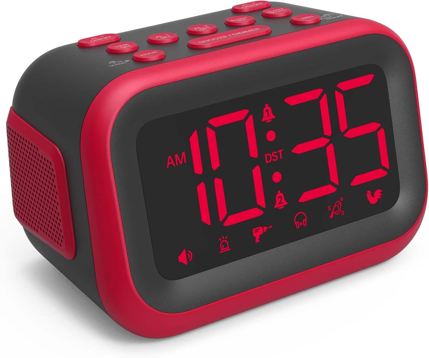 FINEAK - Loud Alarm Clock for Heavy Sleepers,115dB Dual Alarms - Red