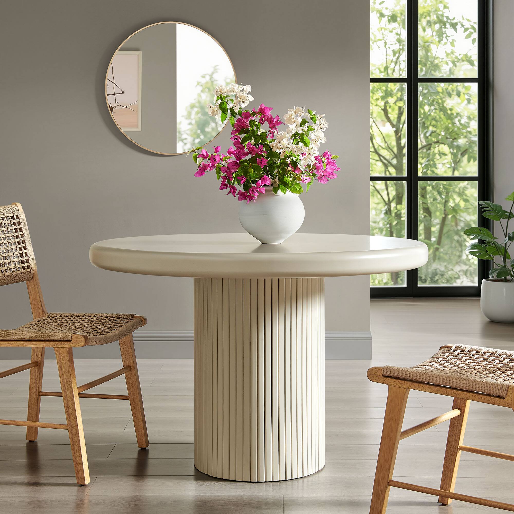 Alt View 1. Modway - Belmonte 45 Inch Painted Wood Round Pedestal Dining Table by Modway - Putty.