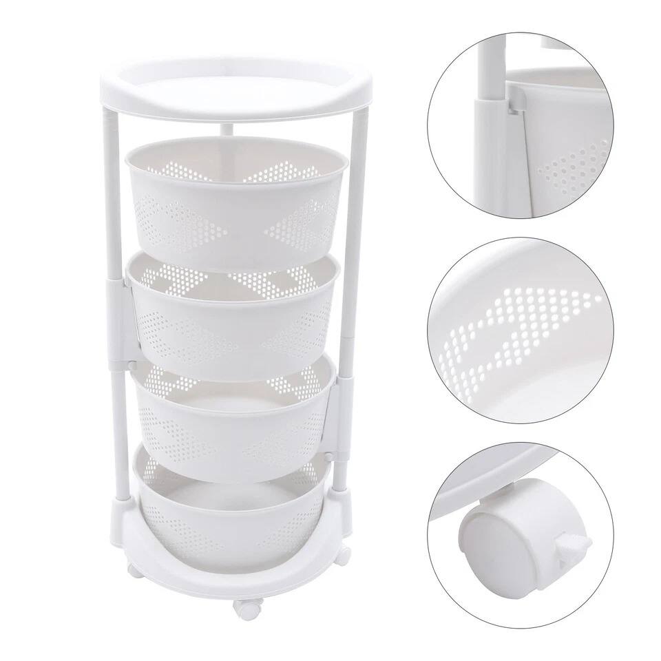 Alt View 1. Home Collection - Multi-Layer Rotating Basket Kitchen Storage Rack with Wheels - White.