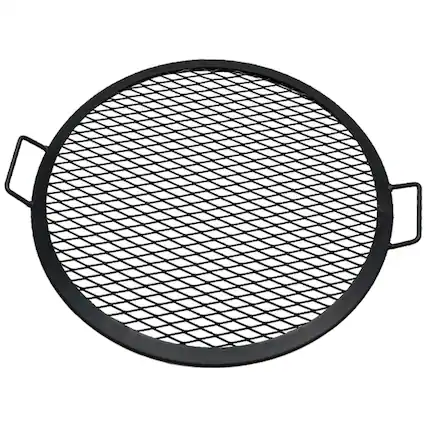 Front. Sunnydaze - 22 in Round Steel X-Mark Fire Pit Cooking Grill with Handles - Black.
