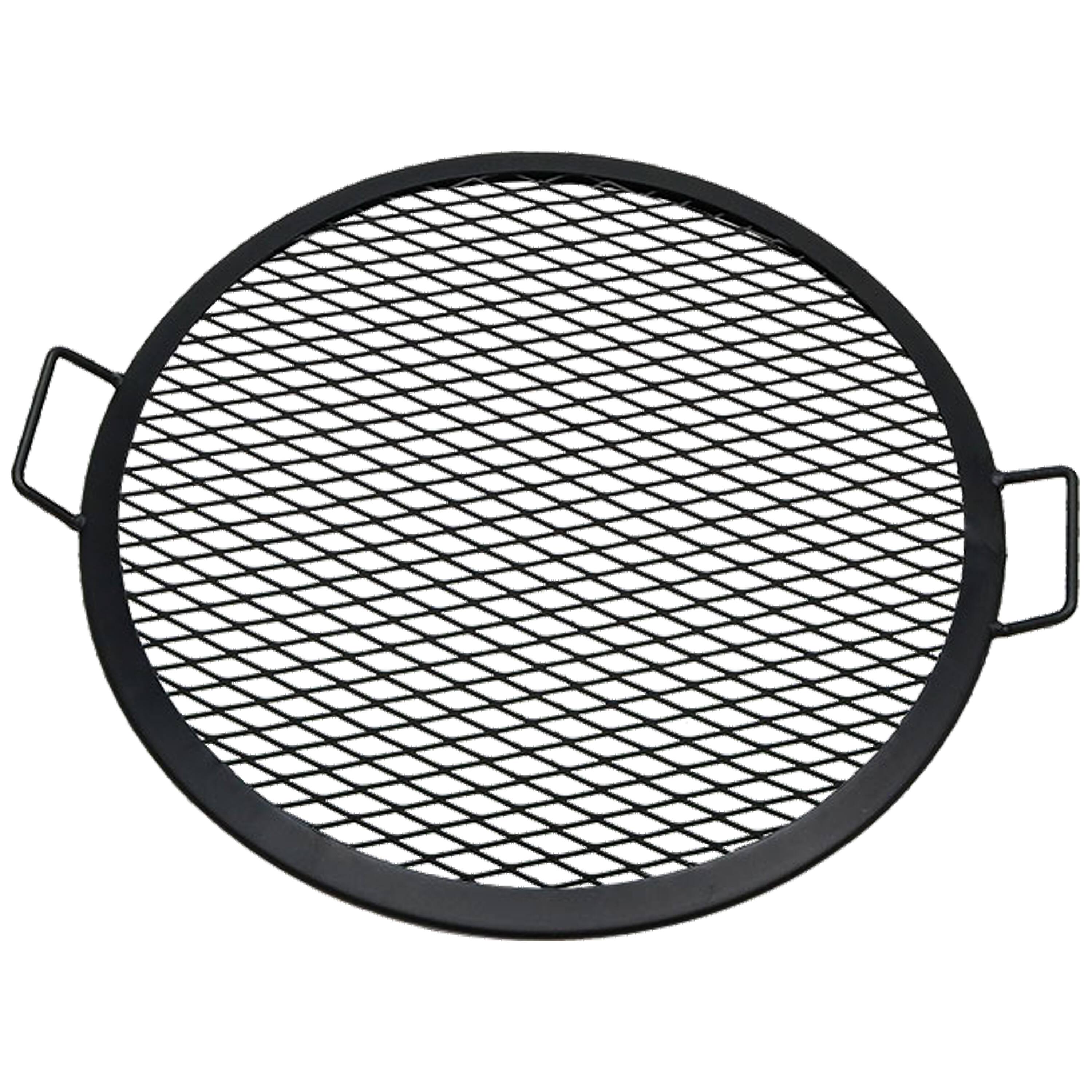Front. Sunnydaze - 22 in Round Steel X-Mark Fire Pit Cooking Grill with Handles - Black.