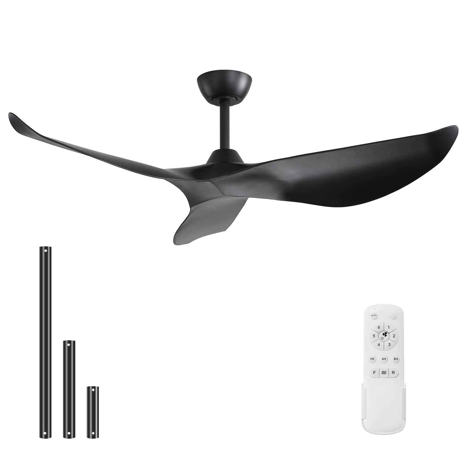 Sofucor - 52 Inch Mordern Propeller Ceiling Fan No Light with Remote for Indoor Farmhouse Bedroom Living Room Outdoor Patio Porch - Black