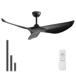 Sofucor - 52 Inch Mordern Propeller Ceiling Fan No Light with Remote for Indoor Farmhouse Bedroom Living Room Outdoor Patio Porch - Black