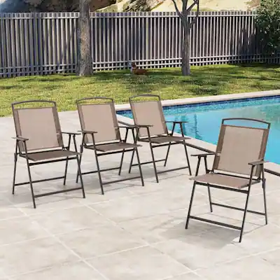 Front. Crestlive Products - Crestlive Products Set 4pc Brown Steel Frame Stationary Dining Chair Brown Texteline Mesh Seat - Brown-4PC.