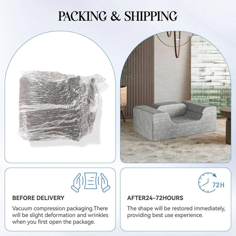 **Packing & Shipping**

**Before Delivery**
Vacuum compression packaging. There will be slight deformation and wrinkles when you first open the package.

**After 24-72 Hours**
The shape will be restored immediately, providing best use experience.