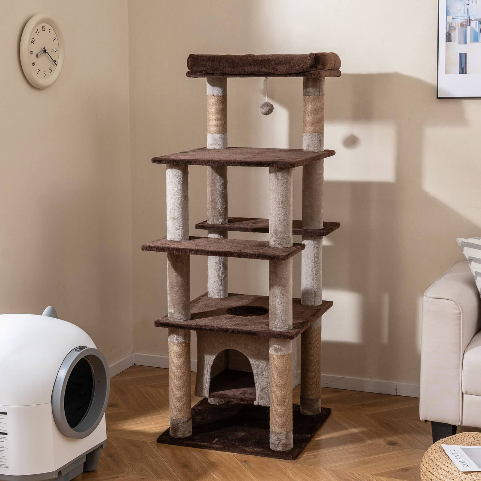 Alt View 1. Costway - Costway Large Multi-level Cat Tree 58" Tall Cat Tower with Swaying Aerial Condo Perch Bed - Brown.