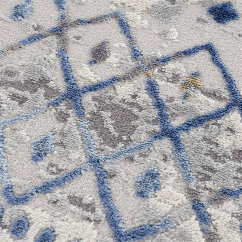 Back. HTUTWOO - Woven Area Rug - 6'6"W x 9'L Ultra Soft Floor Carpet for Living Room Indoor Dining Room, Modern Home Décor Moroccan - Blue+Cream.