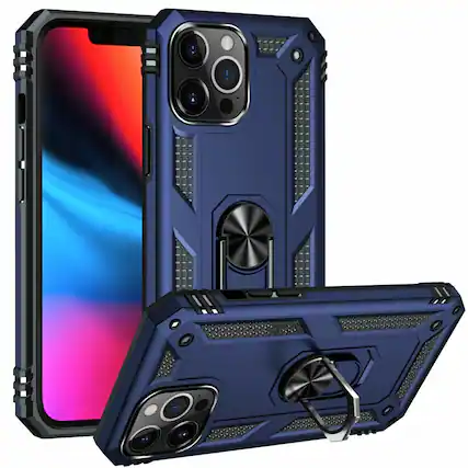 Front. Kitcheniva - Dual Layer Shockproof Armor With Ring Holder For iPhone 14 Case Only Blue - Blue.