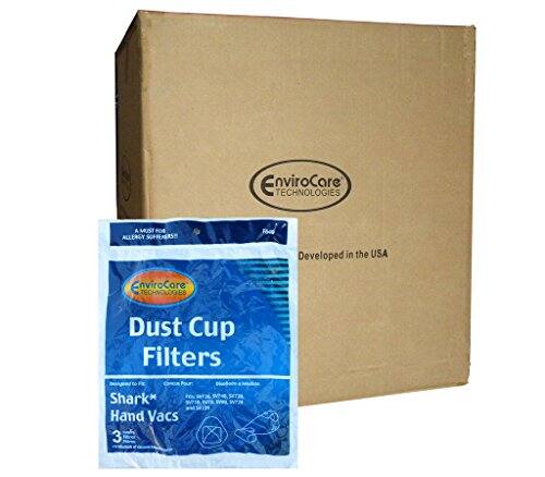 EnviroCare TECHNOLOGIES  
A MUST FOR ALLERGY SUFFERERS  

Dust Cup Filters  
Shark Hand Vacs  
3 Pack  

Developed in the USA