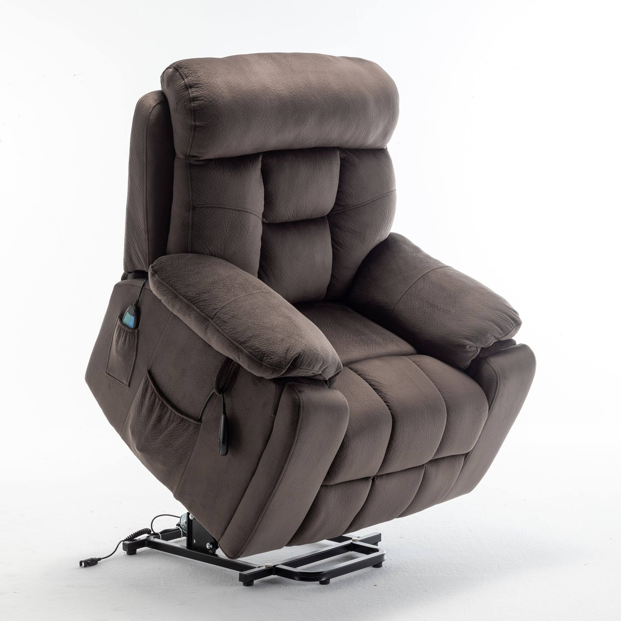 Alt View 2. Boyel Living - Oversize 26in Wide Power Lift Recliner Elderly 8 Massage Points Lumbar Heating German OKIN Motor Hidden Cup Holder - Antique brown.