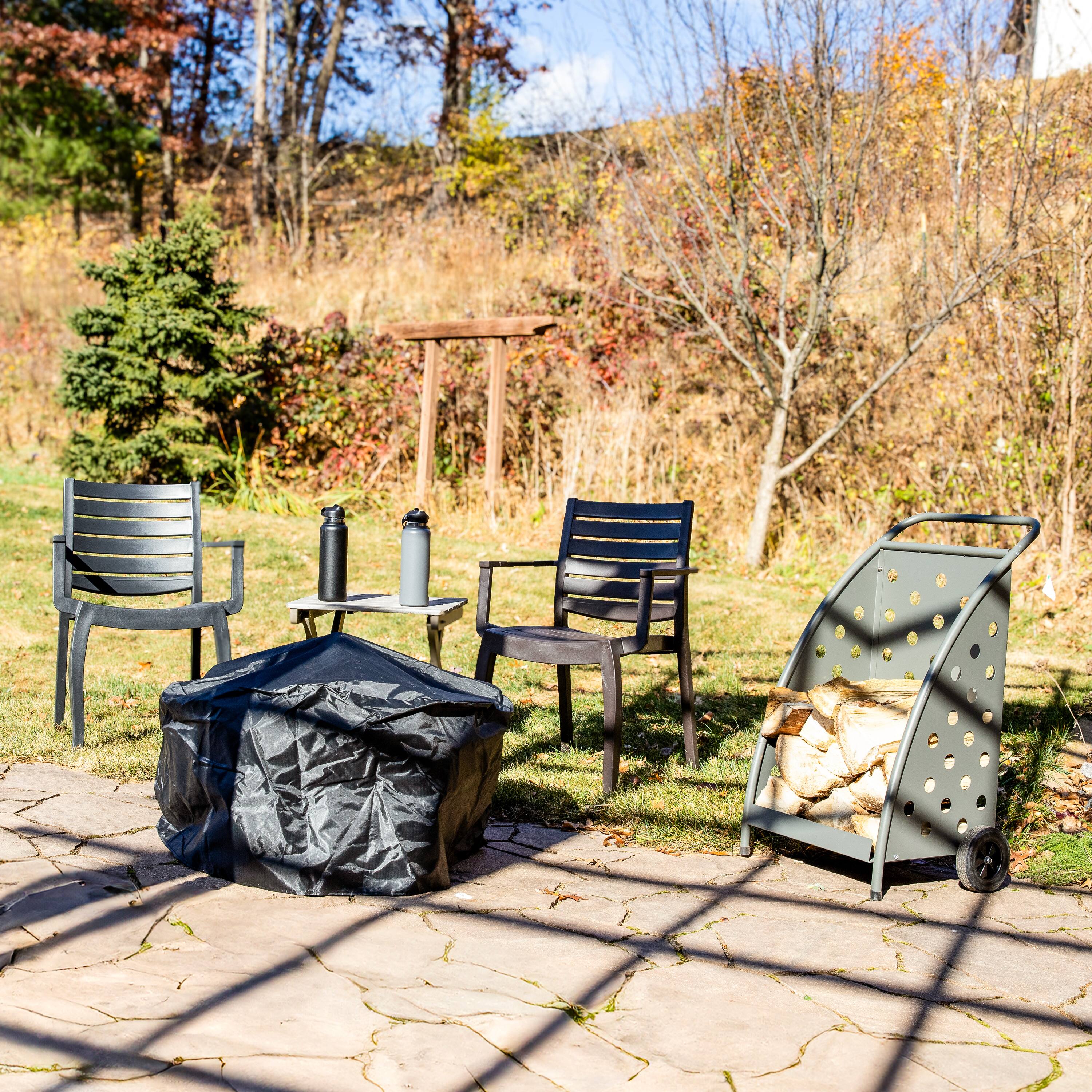 Alt View 7. Sunnydaze - 34" H Powder-Coated Steel Log Cart - Grey.