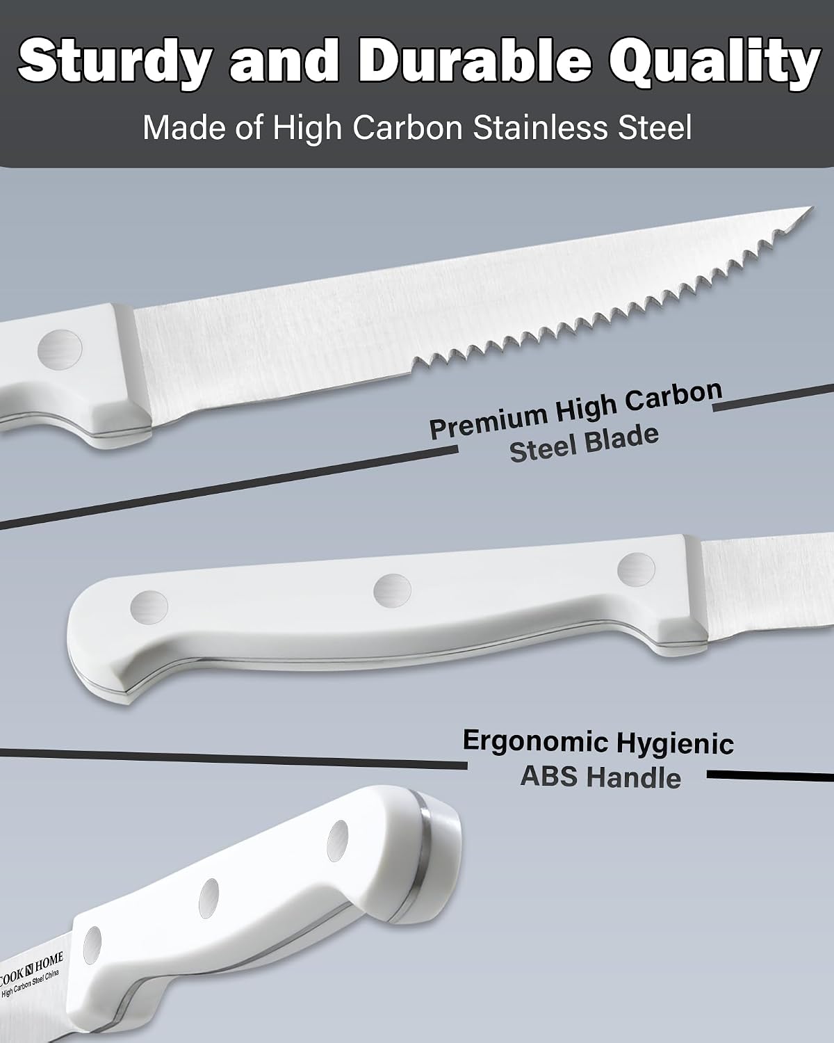 Sturdy and Durable Quality  
Made of High Carbon Stainless Steel  
Premium High Carbon Steel Blade  
Ergonomic Hygienic ABS Handle