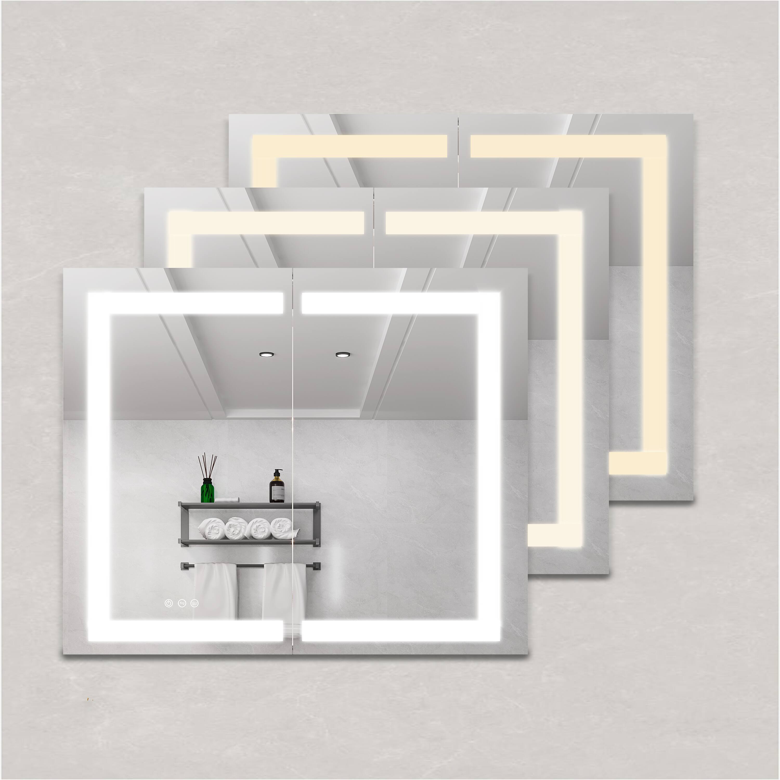 Angle. Boyel Living - 36x30 Inch Medicine Cabinet with LED Vanity Mirror Double Door Anti Fog Waterproof Dimmable - Silver.