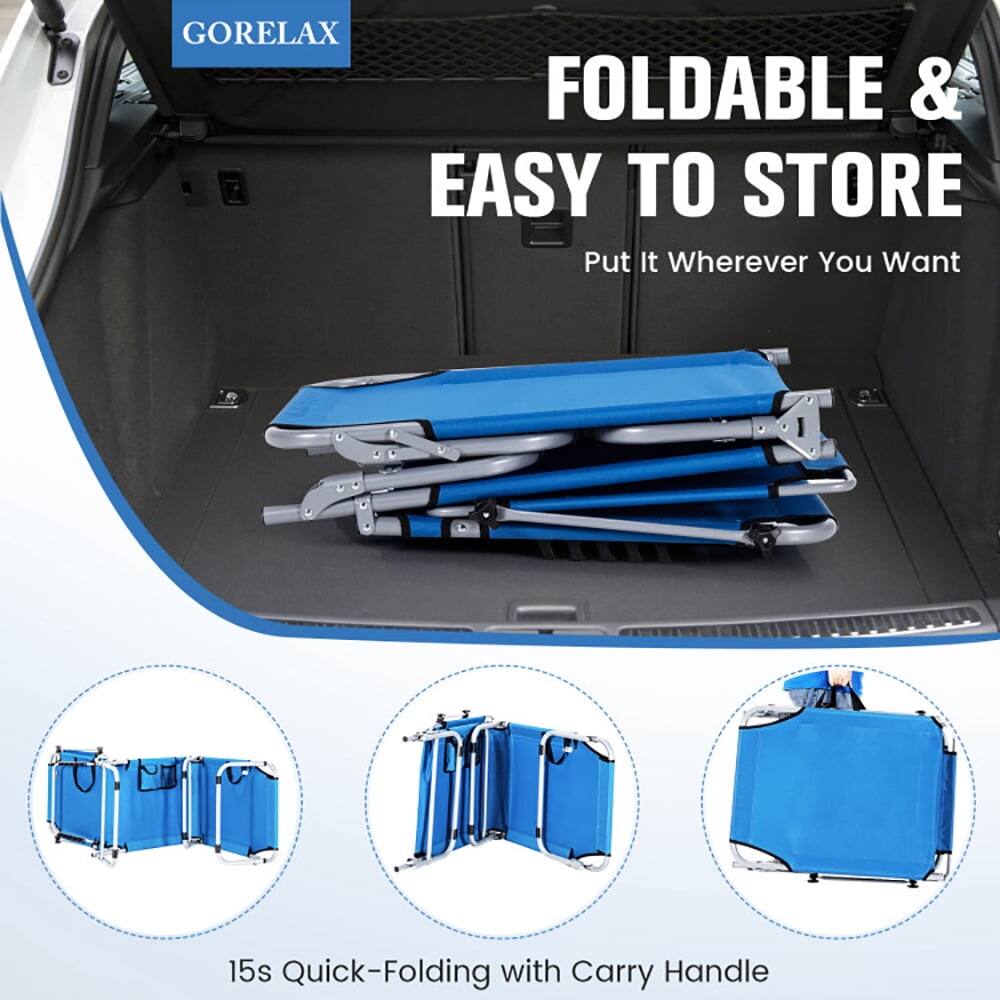 GORELAX

FOLDABLE & EASY TO STORE  
Put It Wherever You Want

15s Quick-Folding with Carry Handle