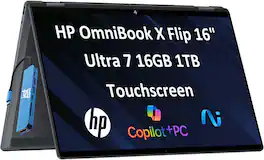 HP - OmniBook X Flip 2-in-1 - 16" FHD+ Touchscreen Laptop - Intel Core Ultra 7 256V - 16GB RAM - 1TB SSD - Copilot+ PC - IST HUB - Eclipse Gray