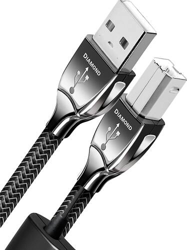 Angle. AudioQuest - Diamond USB-A > B 9.8' Digital High-Definition Audio Cable with USB-A to USB-B Connectors - Silver on Black.