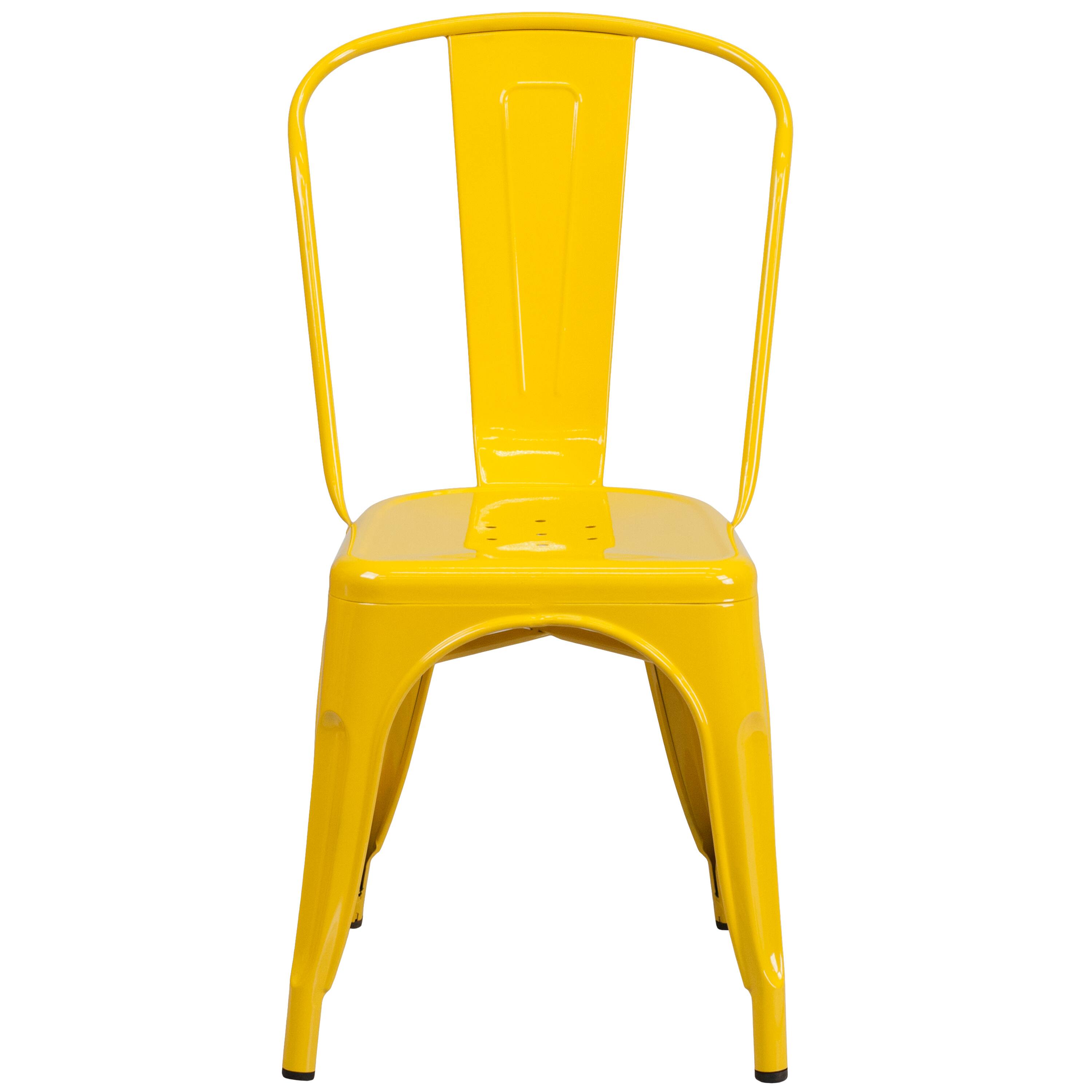 Alt View 7. Emma + Oliver - Commercial Grade Colorful Metal Indoor-Outdoor Stackable Dining Chair - Yellow.