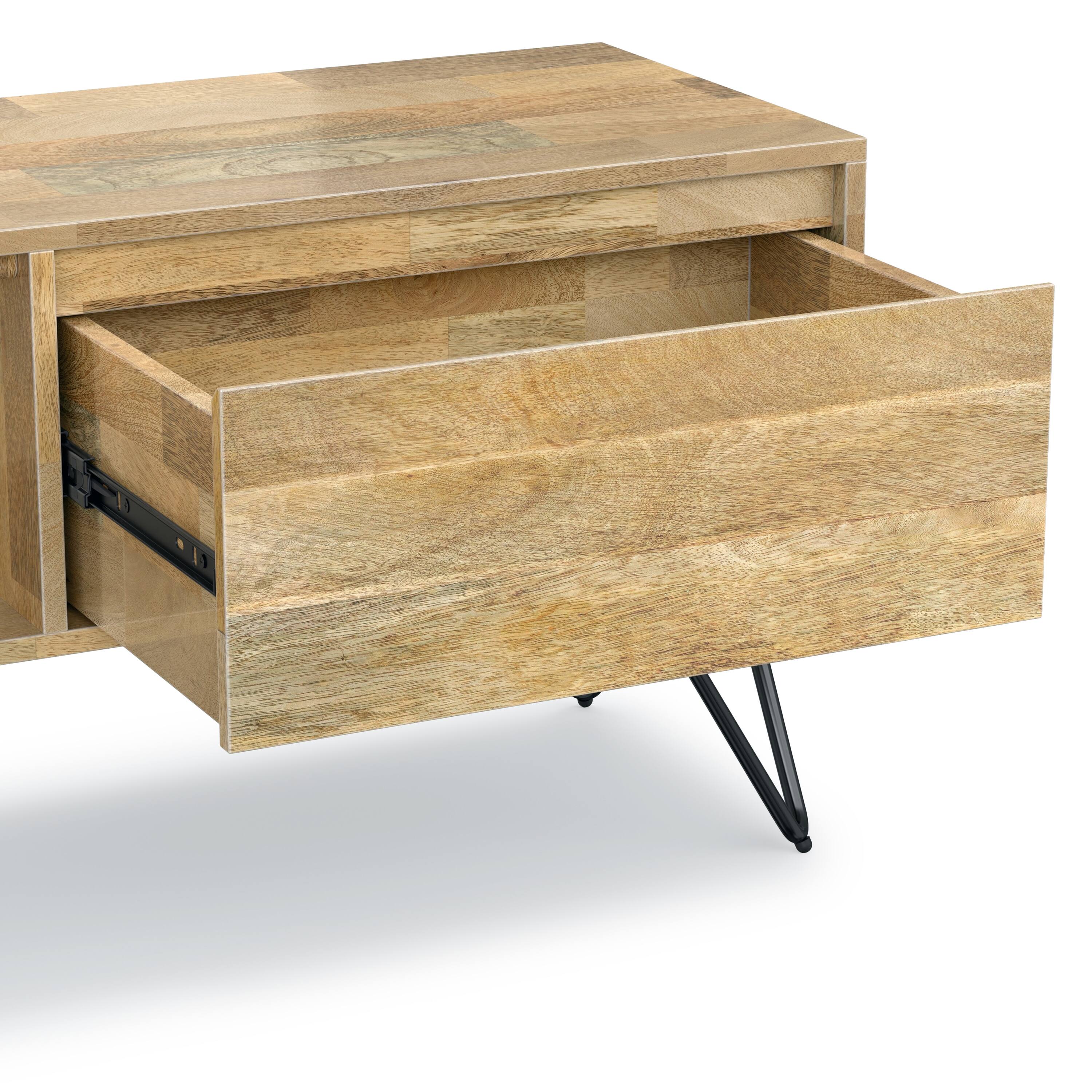 Alt View 3. Simpli Home - Hunter Solid Mango Wood 68 inch Wide Industrial TV Media Stand For TVs up to 75 inches - Natural.