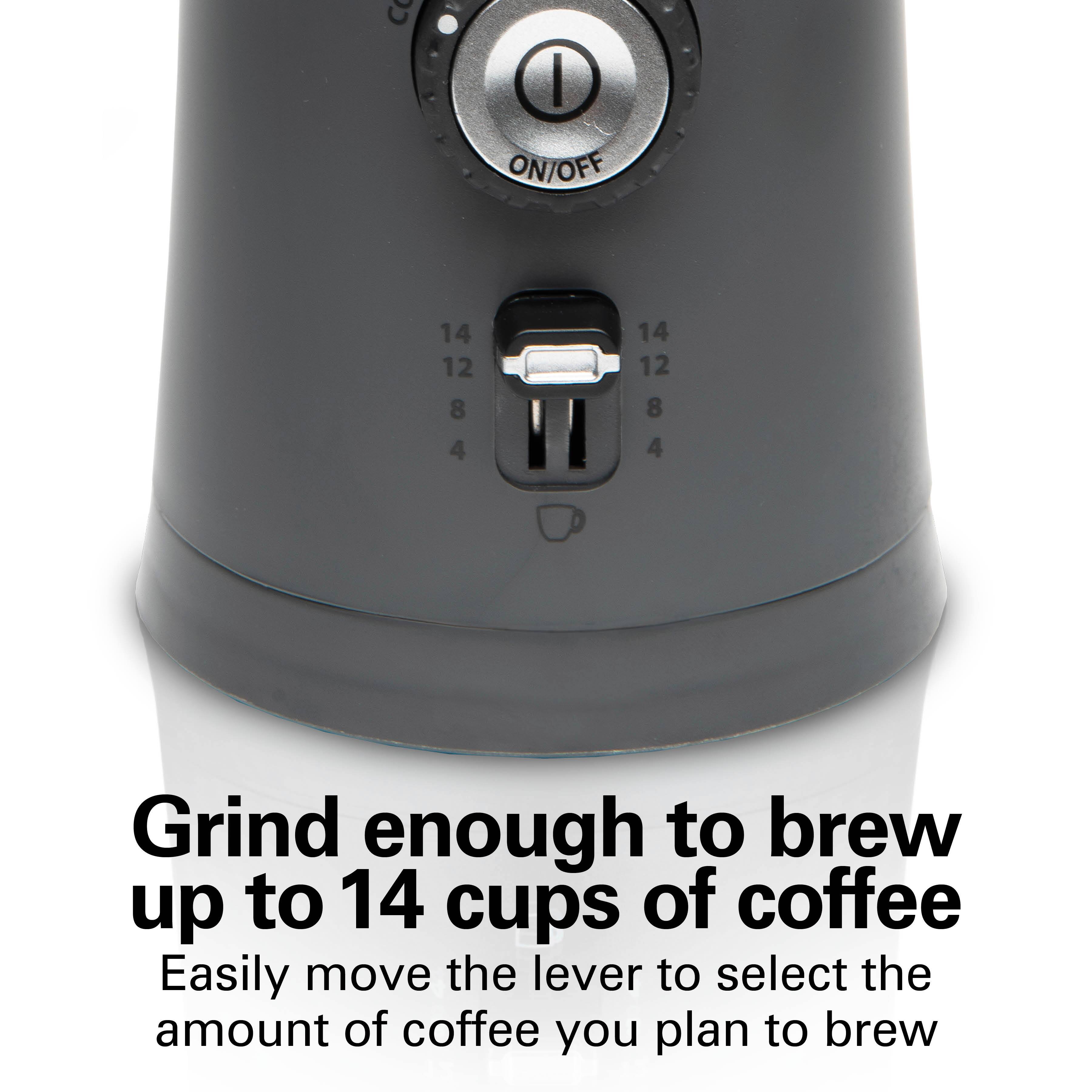 Grind enough to brew up to 14 cups of coffee

Easily move the lever to select the amount of coffee you plan to brew