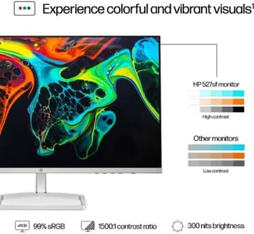 Experience colorful and vibrant visuals with the HP 527sf monitor. It features 99% sRGB, a 1500:1 contrast ratio, and 300 nits brightness.