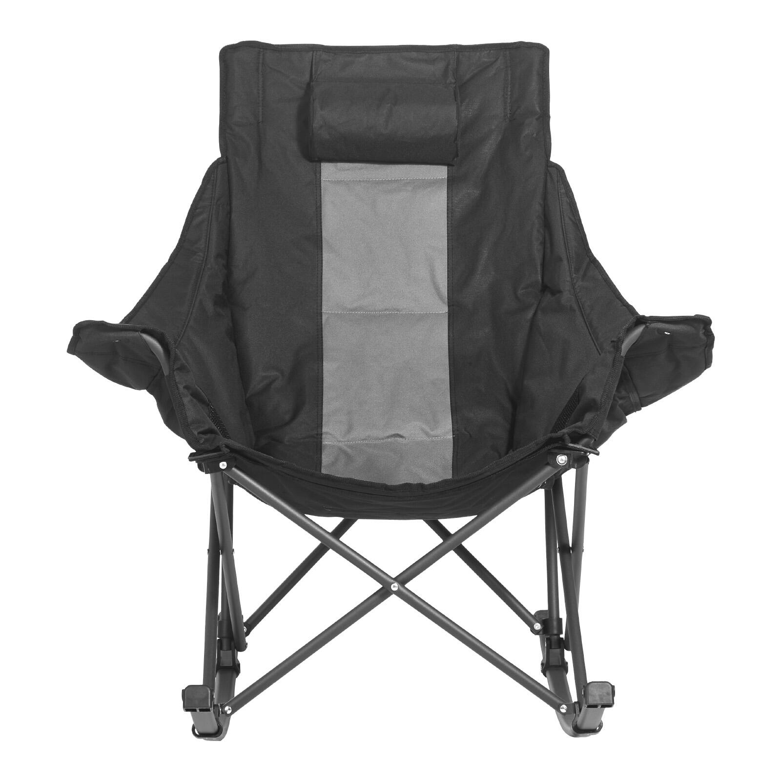 Alt View 5. VEVOR - Rocking Camping Chair, Portable Folding Rocker, Heavy-Duty Lawn Chair Recliner with Cupholder & Pocket, Supports 225lbs - Gray, Black.