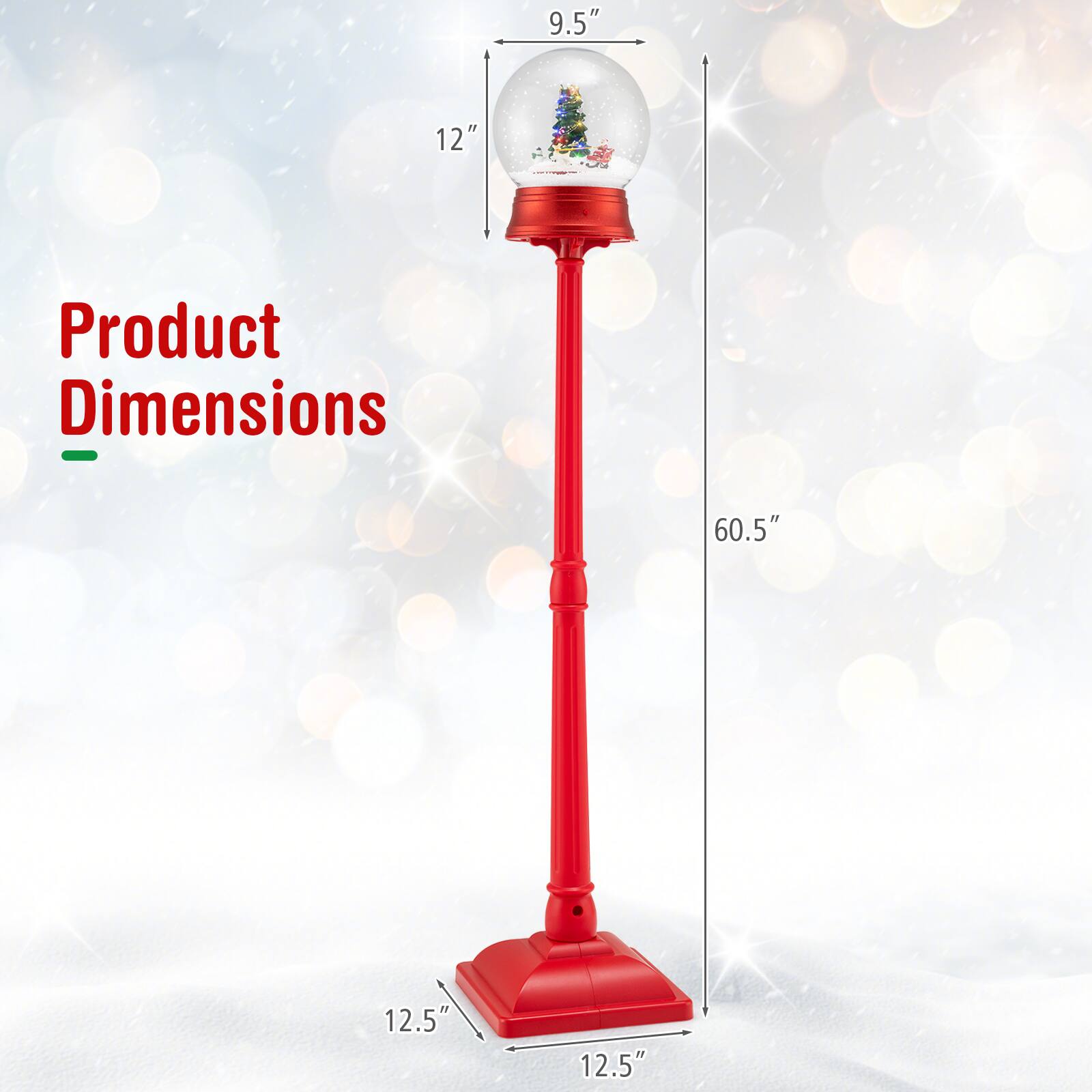 Product Dimensions

- Height: 60.5"
- Diameter of base: 12.5"
- Diameter of top: 12"
- Diameter of globe: 9.5"