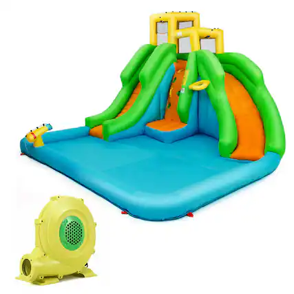 Front. Gymax - Gymax Kids Inflatable Water Park Bounce House 2 Slide w/Climbing Wall.