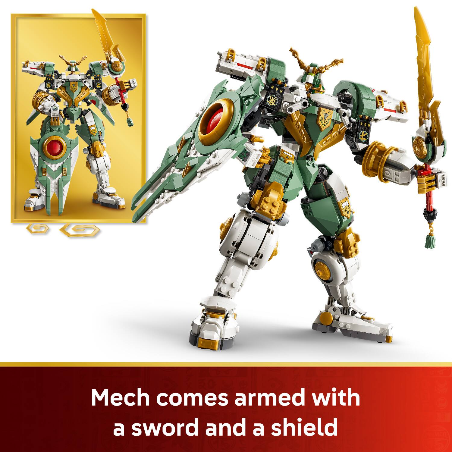 Mech comes armed with a sword and a shield