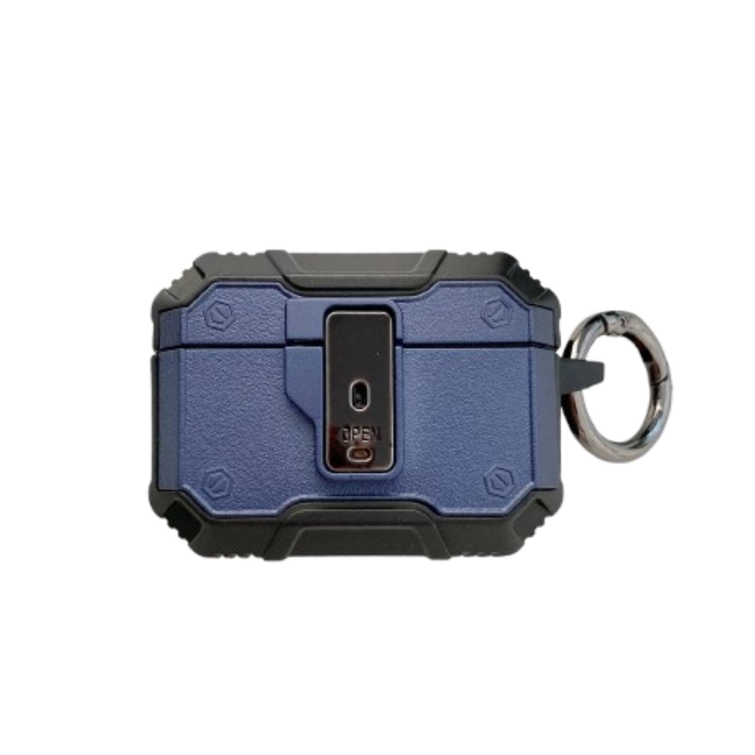 Angle. Stock Preferred - Rugged Shockproof Case for AirPods Pro with Keychain & Secure Lock Blue - Blue.