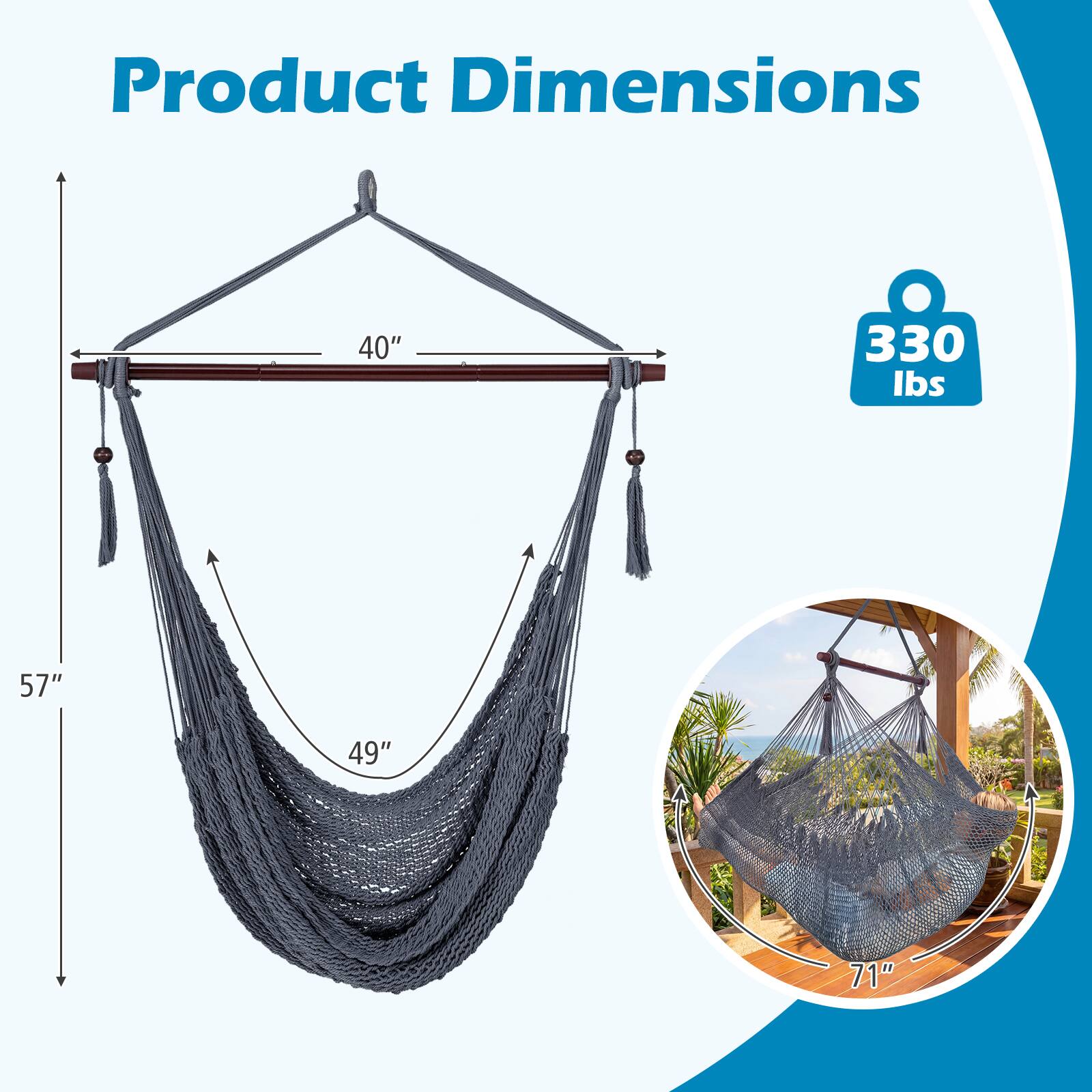 Product Dimensions: 40" x 57" x 49" x 71", 330 lbs