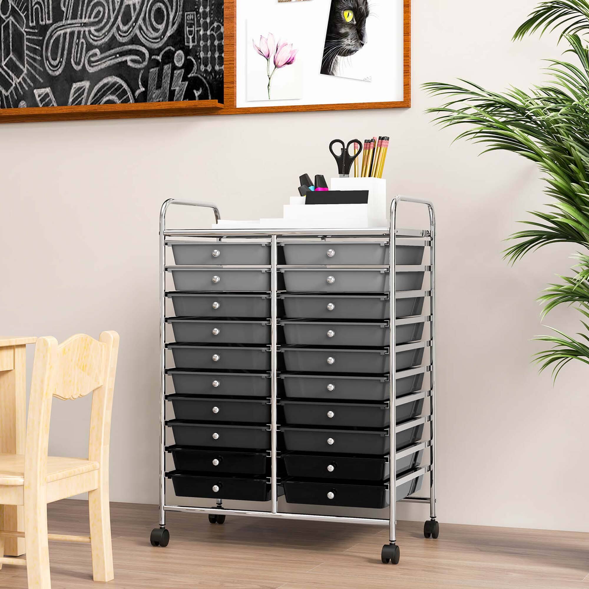 Alt View 6. Costway - 20 Drawers Rolling Storage Cart Art Craft Organizer on Wheels Multipurpose - Gradient Gray.