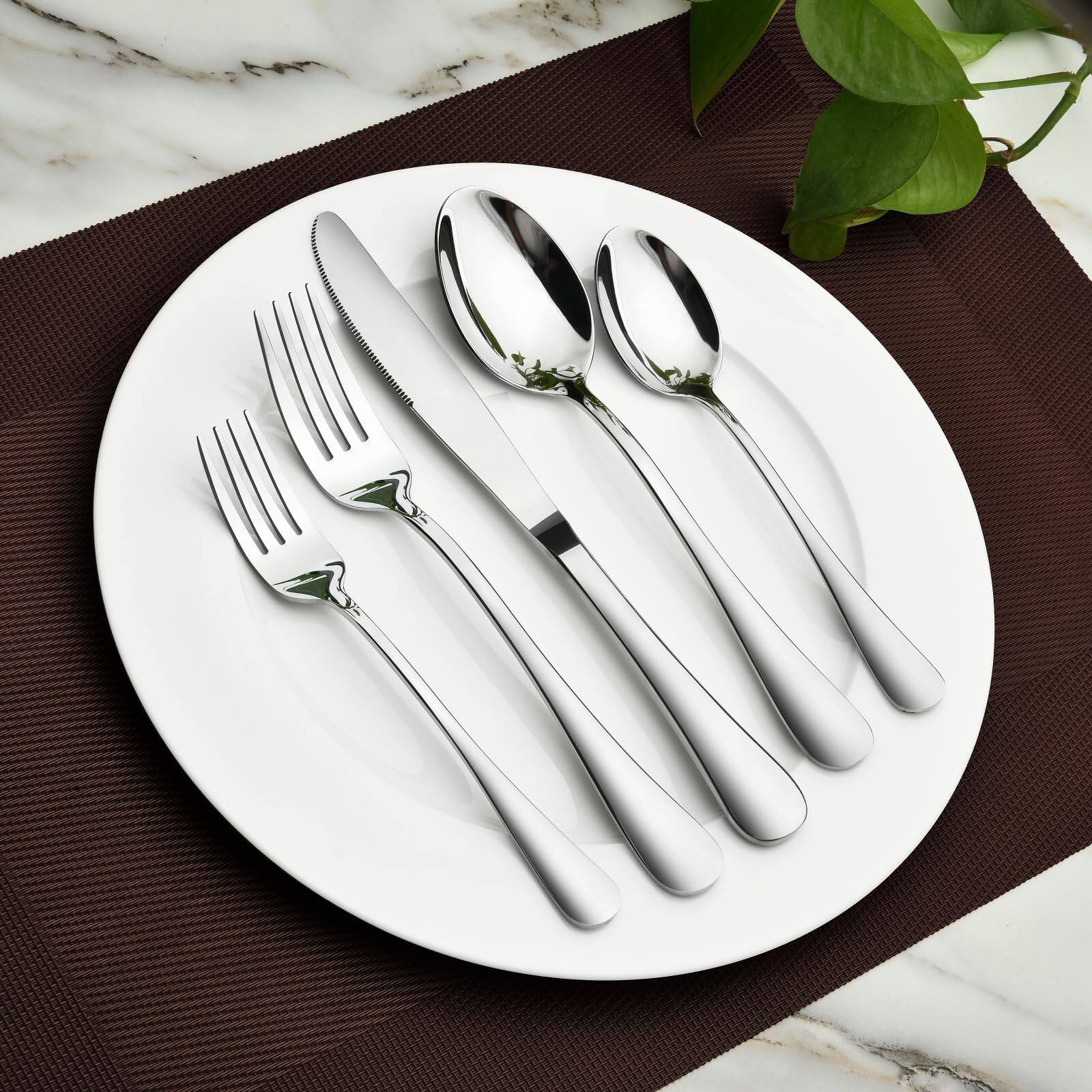 Back. Dazzed Corner - Silverware Set for 8, 40 Piece Heavy Duty Stainless Steel Flatware Utensils Cutlery Set, Dishwasher Safe - Silver.