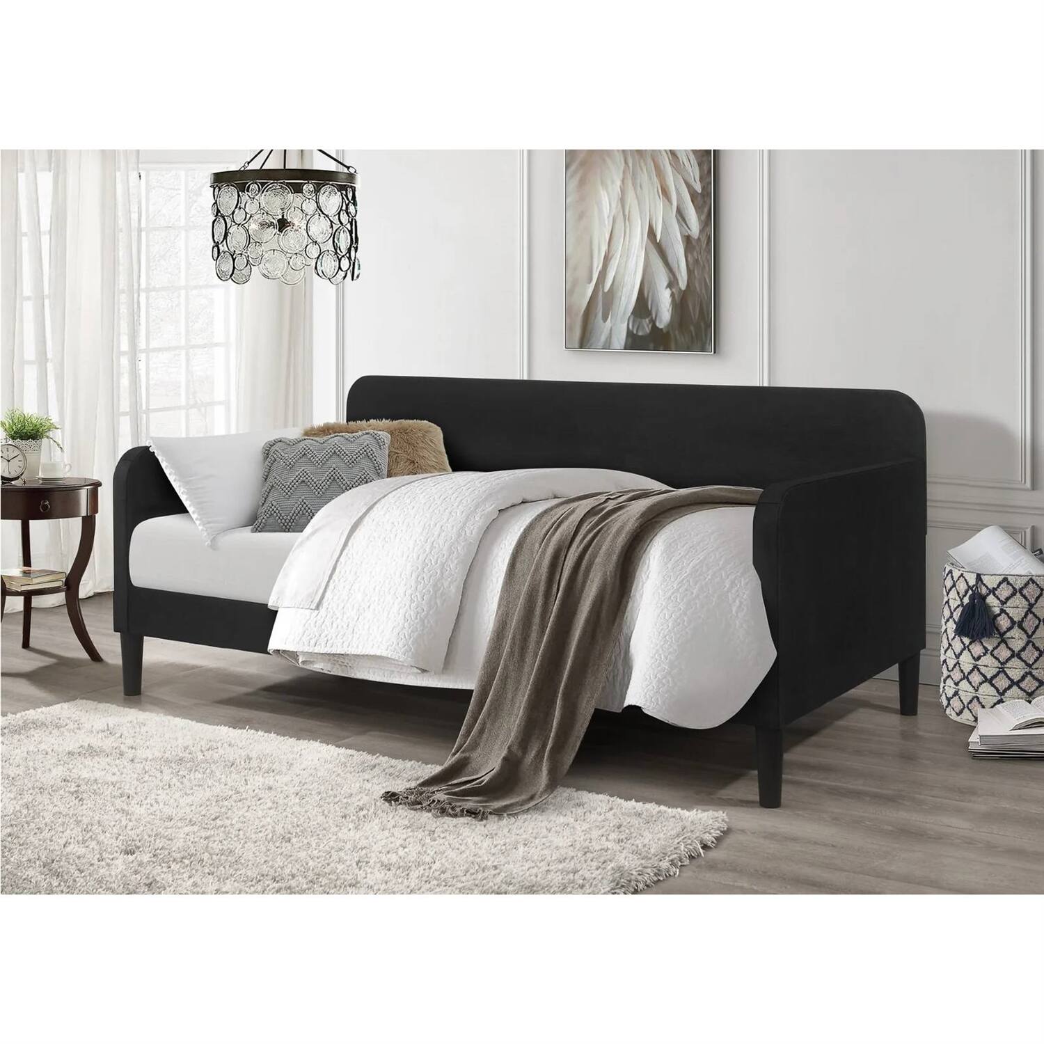 Left. Hivvago - Hivvago Twin size Modern Velvet Upholstered Daybed - Black.