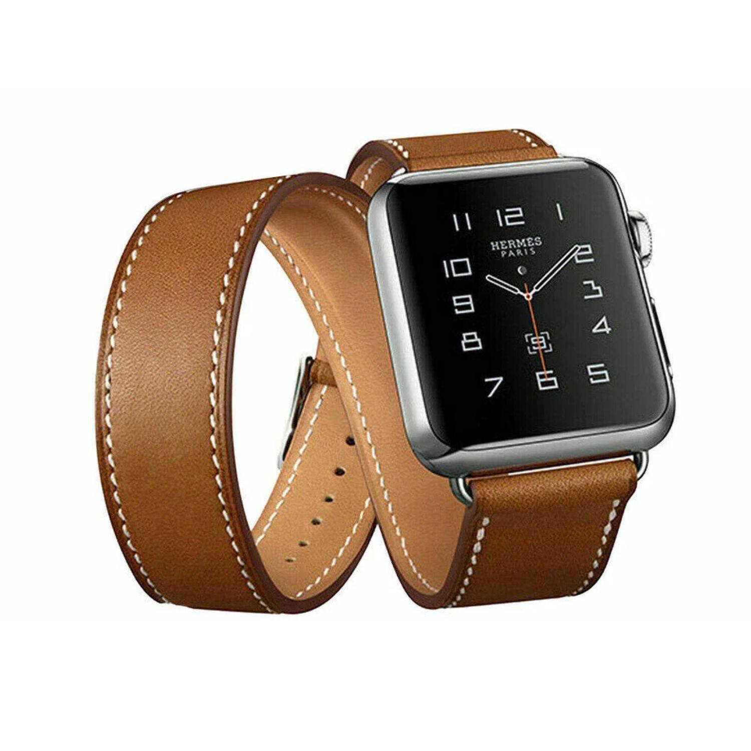 Stock Preferred - Genuine Leather Watch Band with Connector for Apple Watch 42 mm – Classic Wrap-Around Strap (280 mm Unisex) - Brown