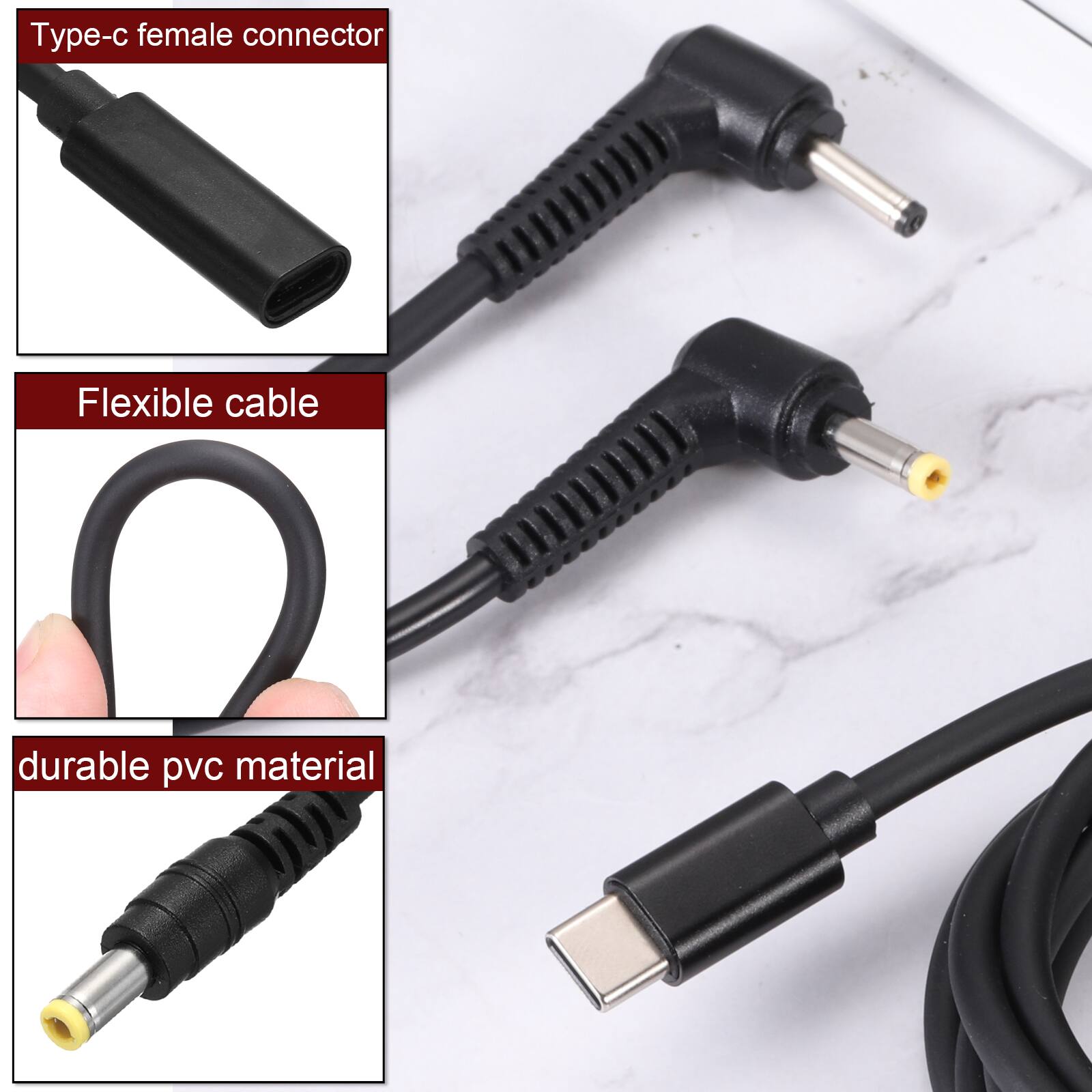 - Type-c female connector
- Flexible cable
- Durable PVC material