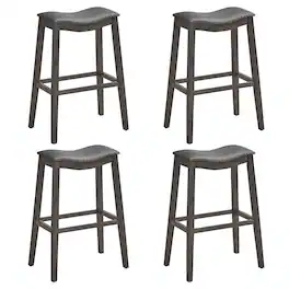 Gymax - Set of 4 Saddle Bar Stools Bar Height Kitchen Chairs w/ Rubber Wood Legs - Brown